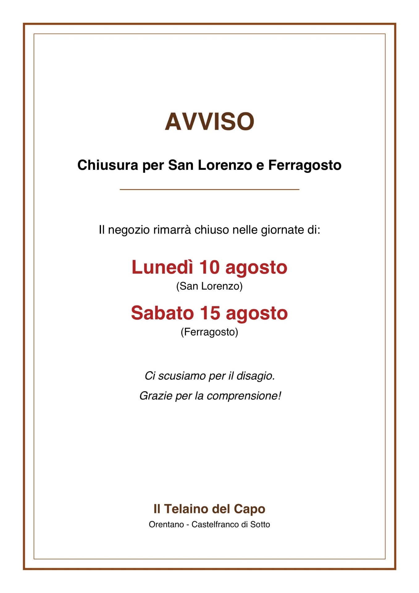 Chiusure straordinarie